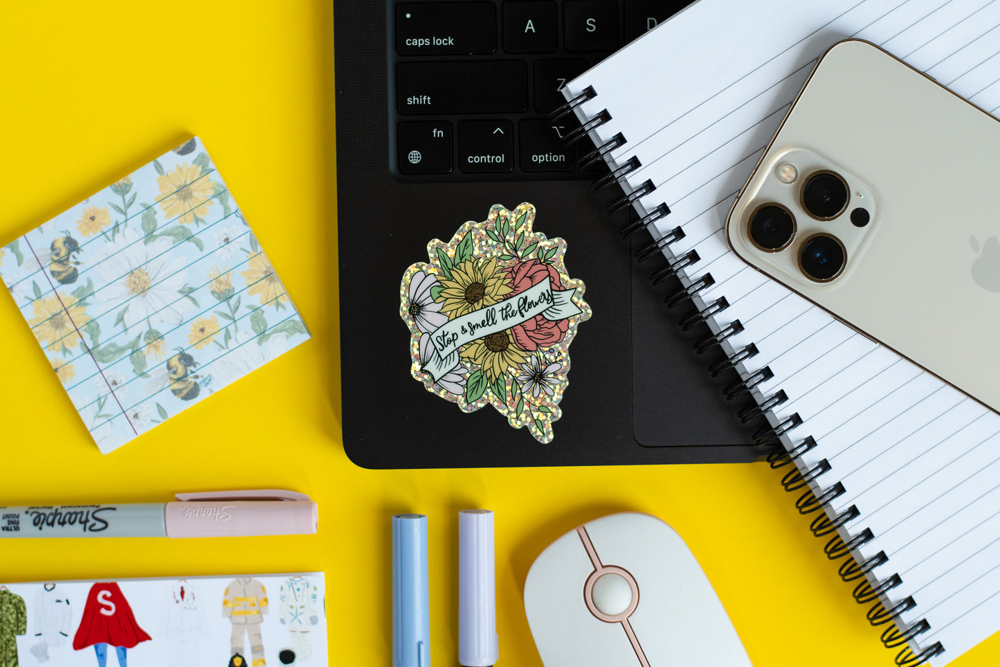 Stop & Smell The Flowers Glitter Sticker