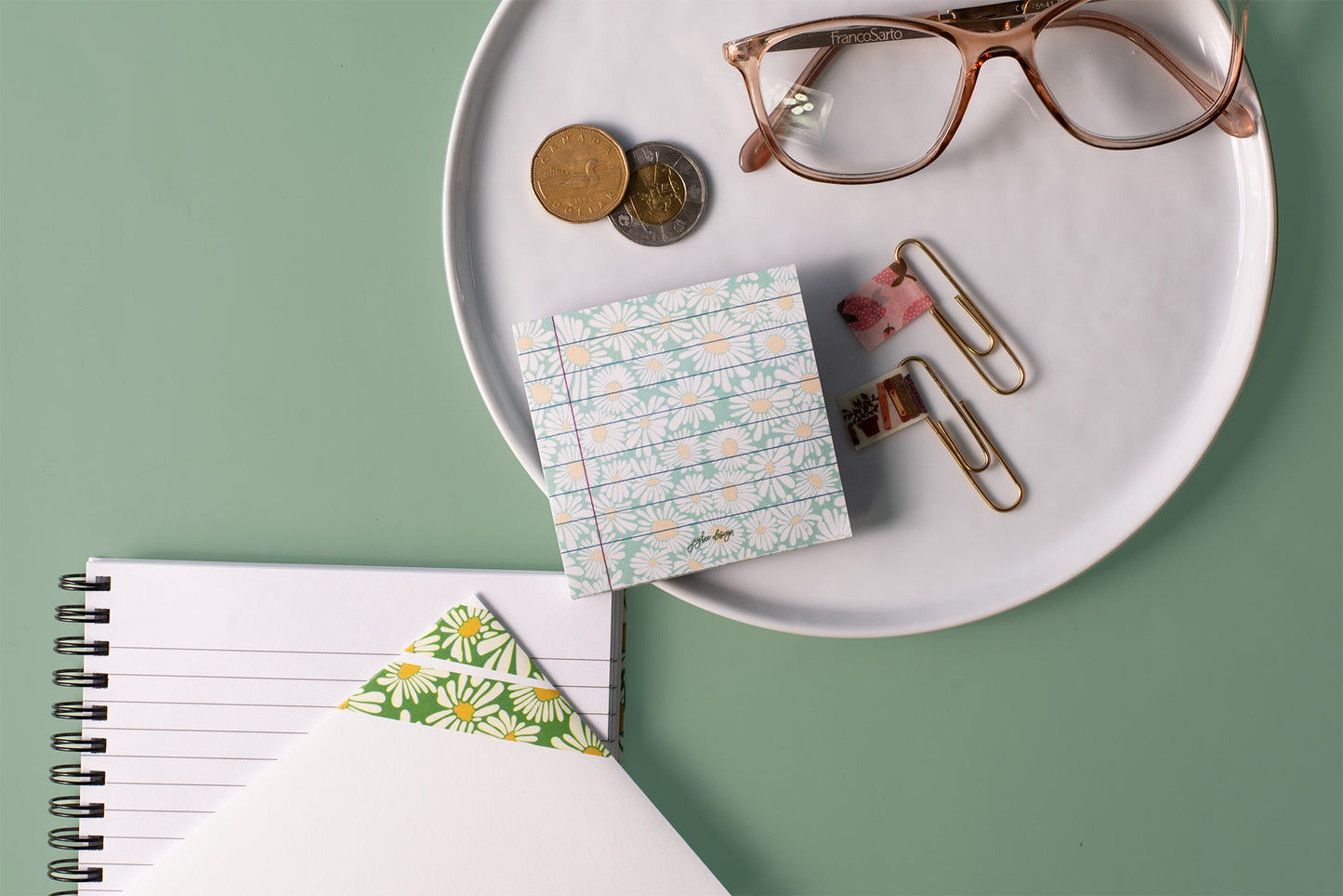 Green Daisies Sticky Notes