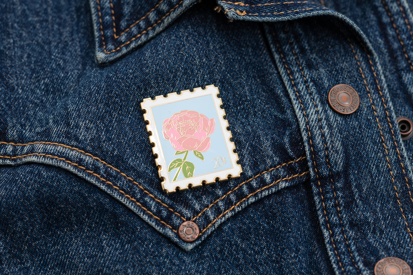 Peonies Stamp Enamel Pin