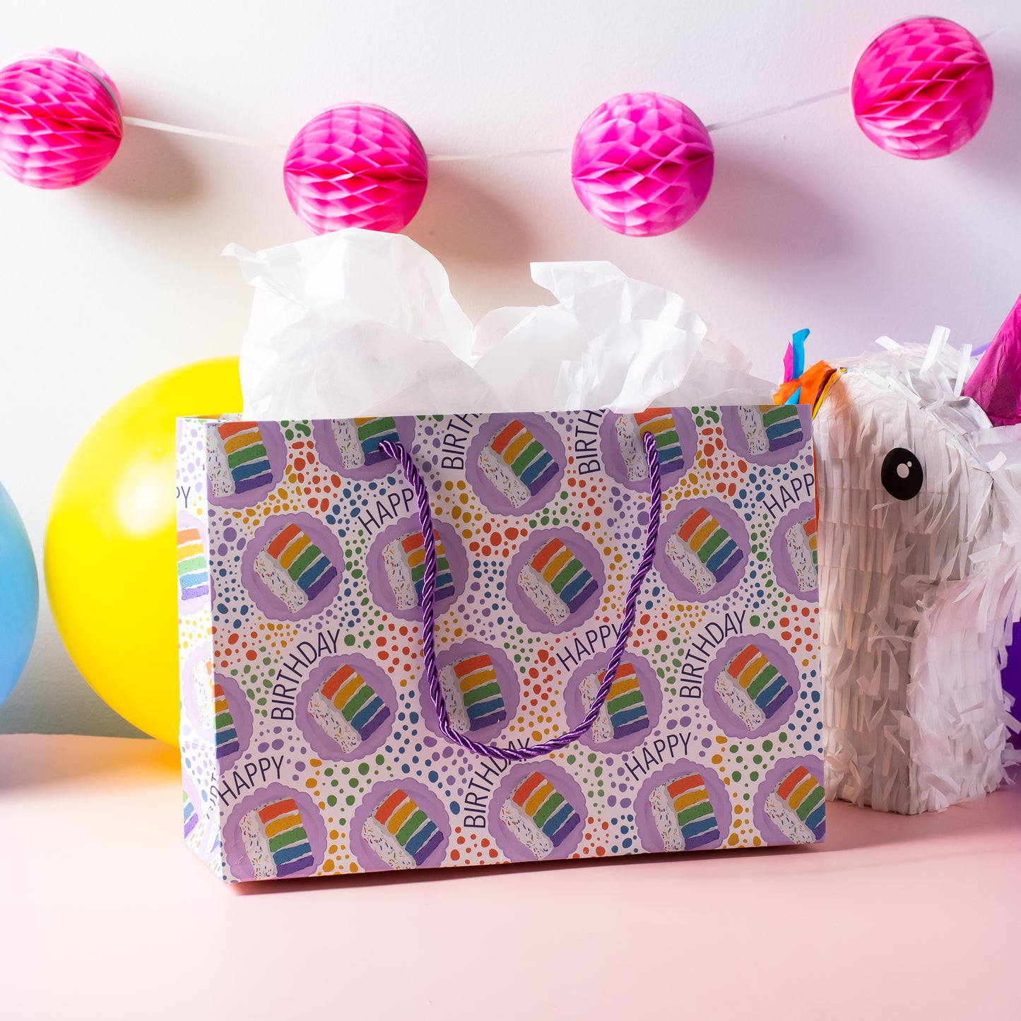 Rainbow Birthday Cake Pattern Gift Bag