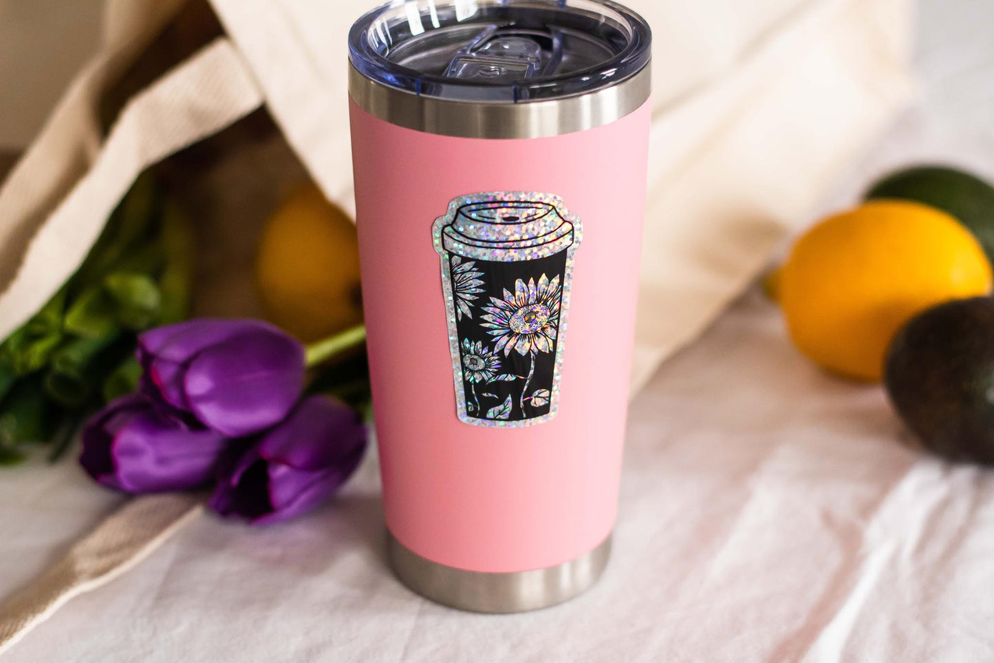 Coffee & Sunflower Glitter Sticker