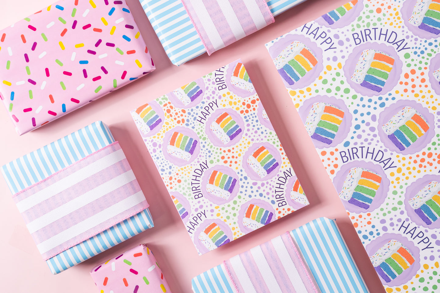 Happy Birthday Rainbow Cake Pattern - Greeting Card
