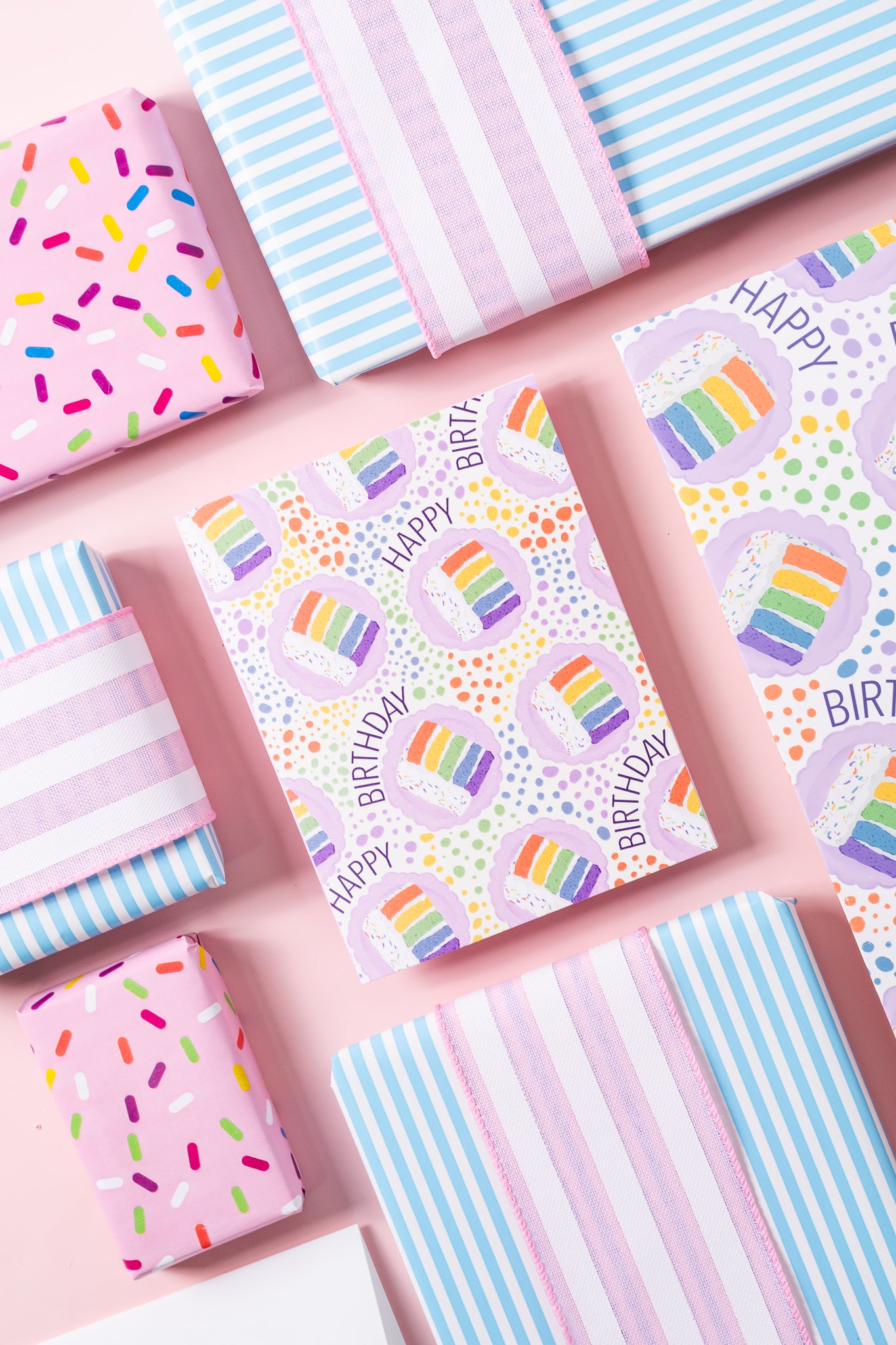 Happy Birthday Rainbow Cake Pattern - Greeting Card