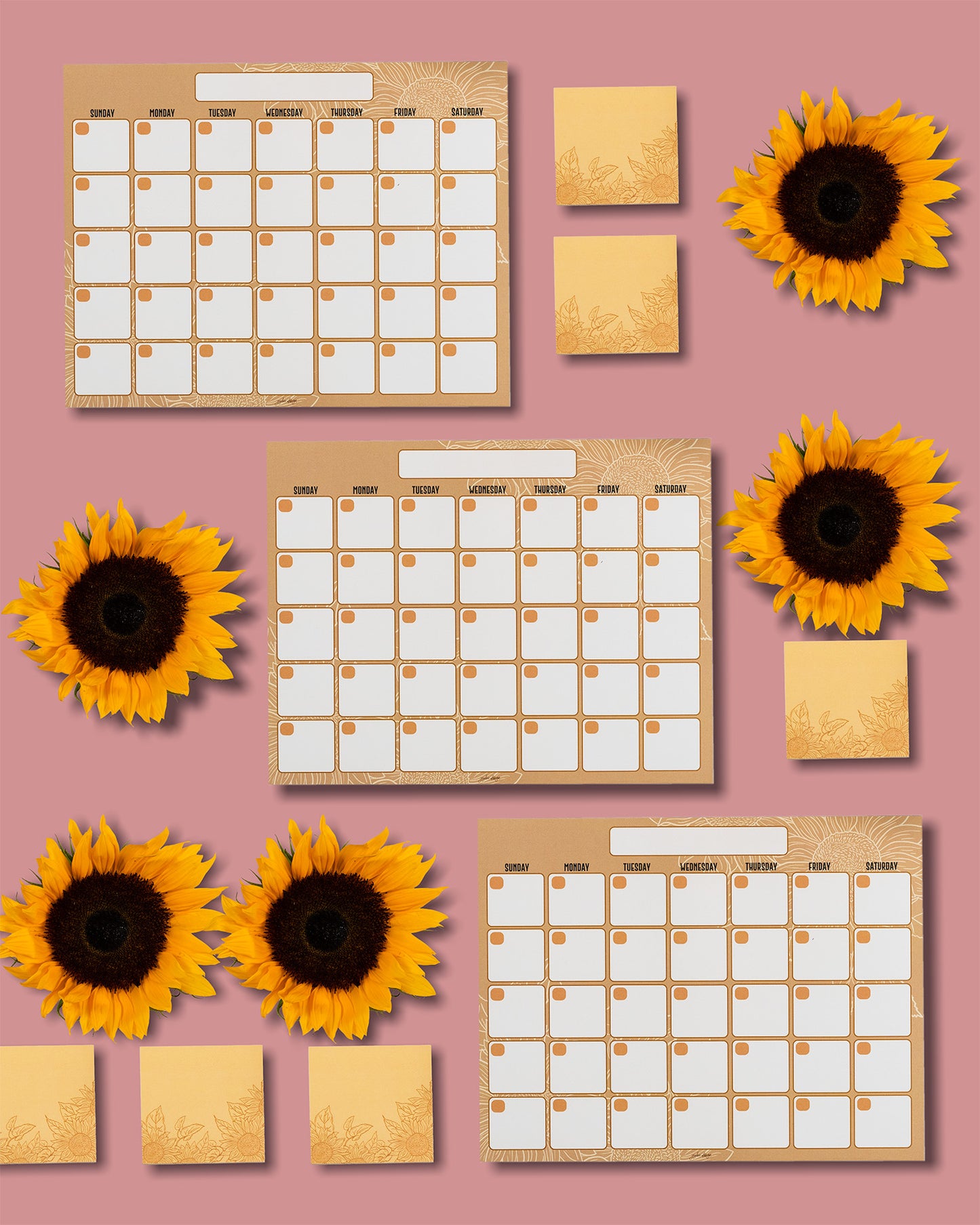 Golden Sunflower Monthly Planner - 15 Pages