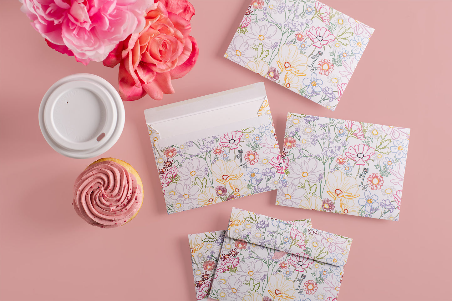 Rainbow Floral Pattern Envelope - 5 Pack