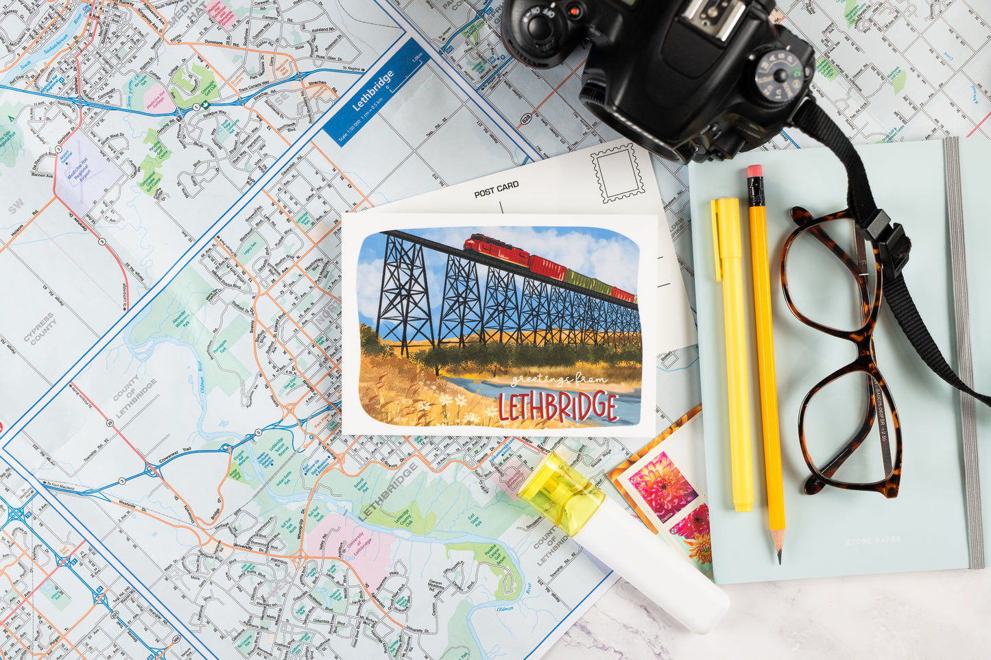 Greetings From Lethbridge (Train Bridge) Postcard
