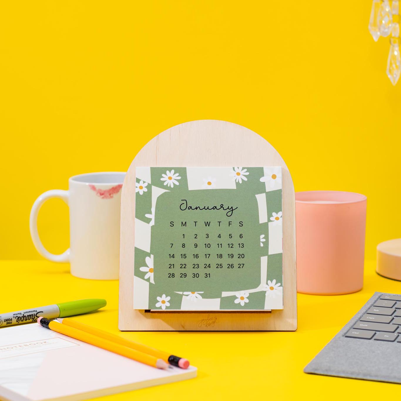 Square Retro Vibes 2024 Desktop Calendar