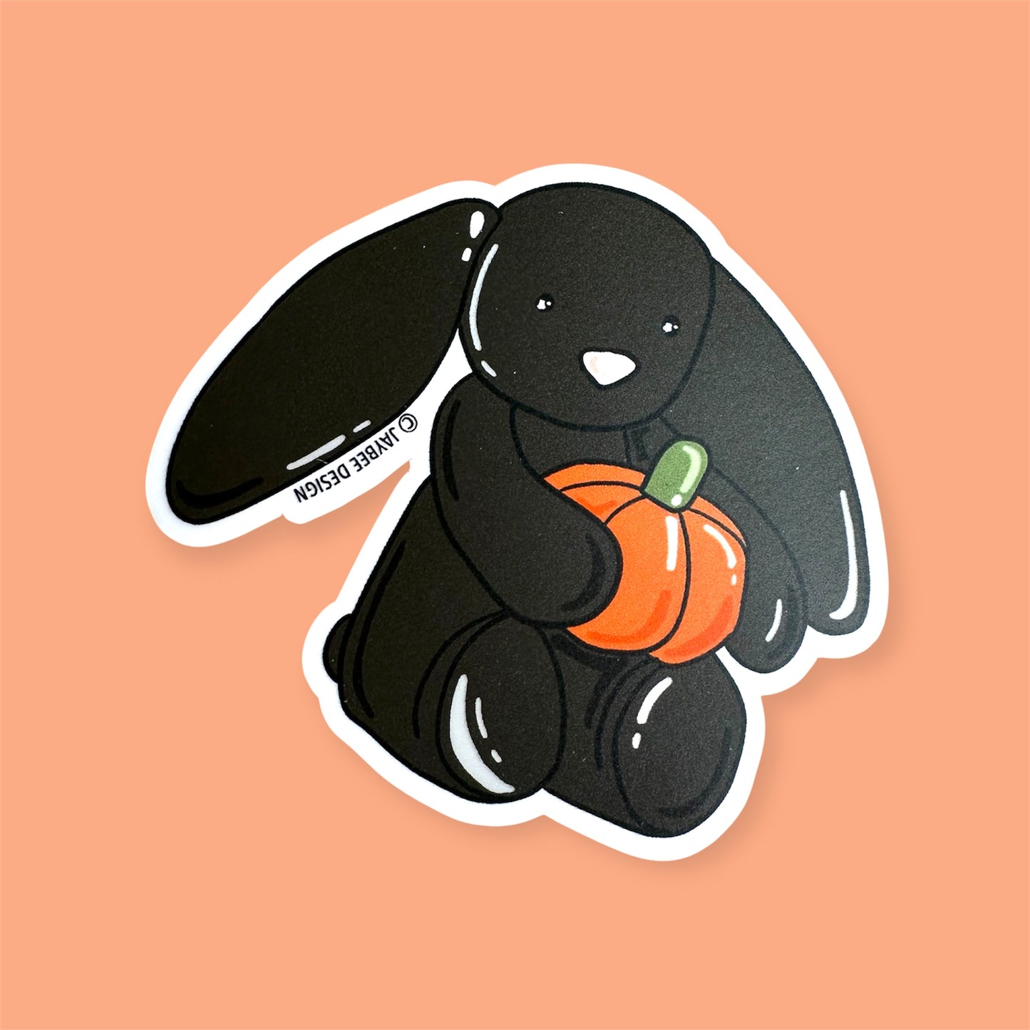 Black Bunny W/ Pumpkin Vinyl Sticker