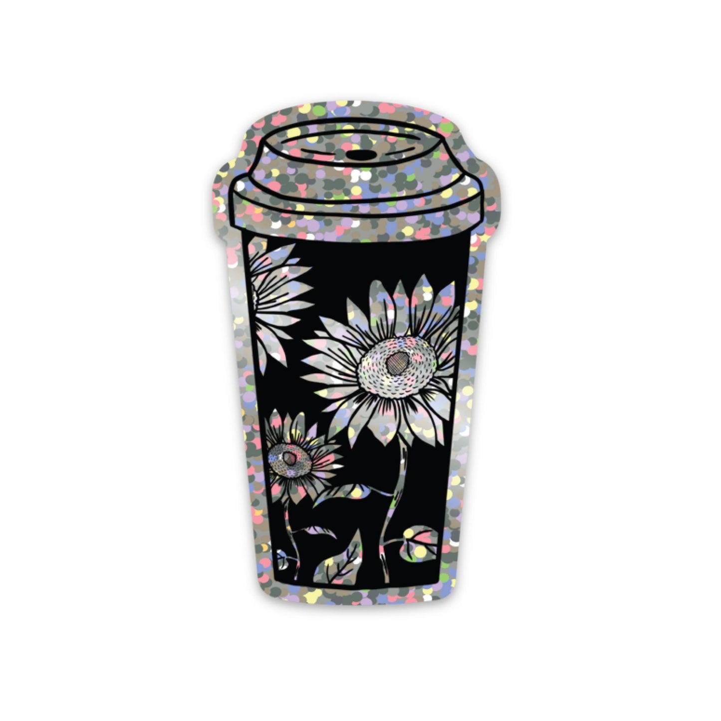 Coffee & Sunflower Glitter Sticker