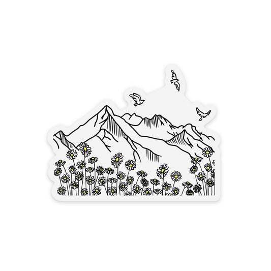 Mountain W/ Floral Clear Sticker