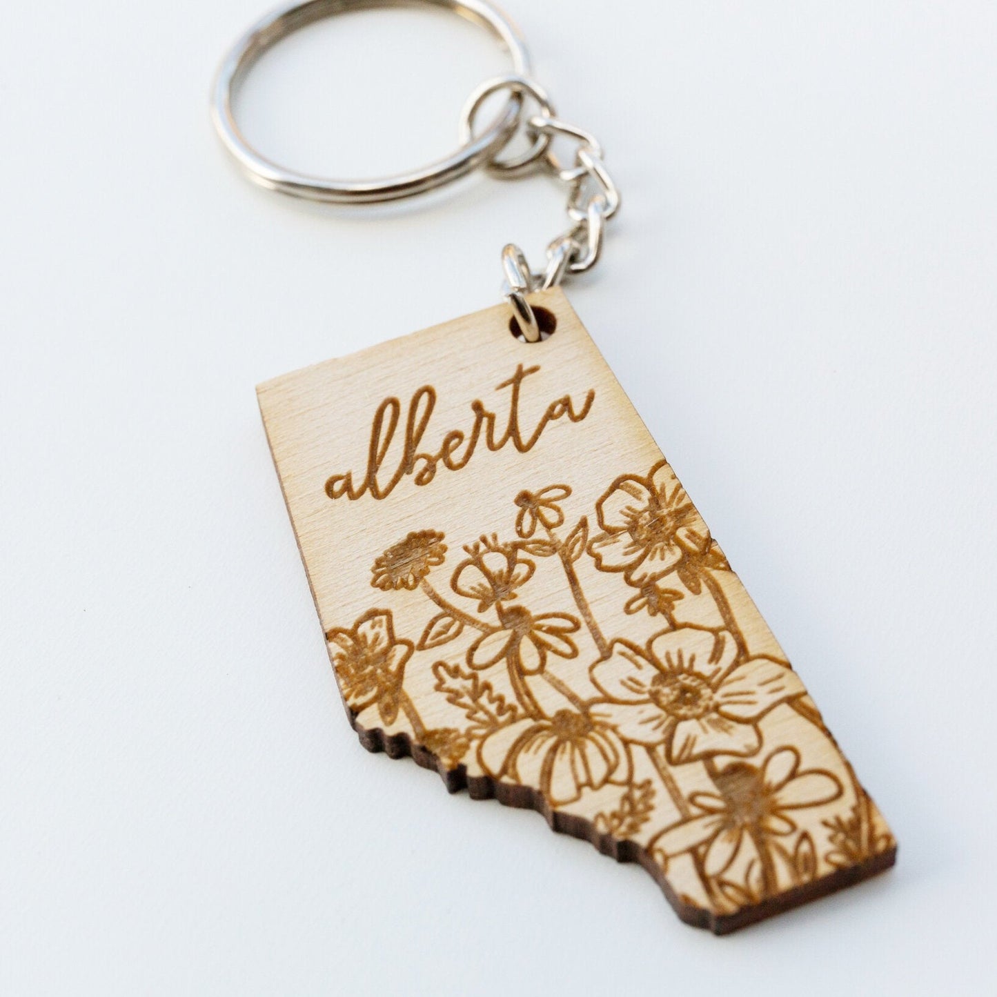 Wood Floral Alberta Keychain