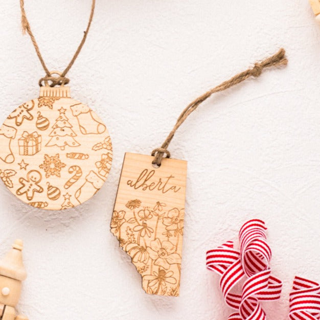 Wood Alberta Floral Ornament