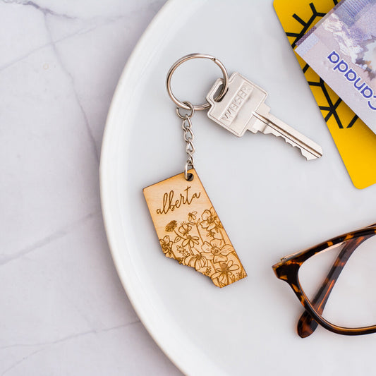 Wood Floral Alberta Keychain