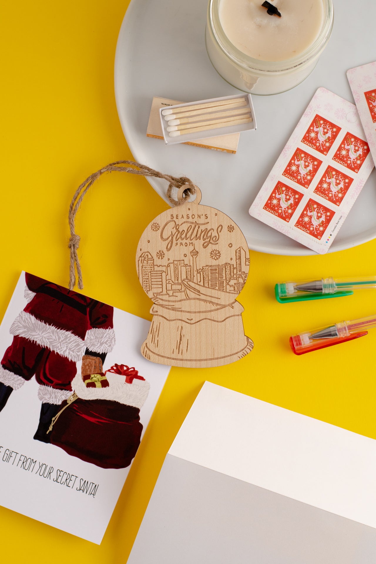 Calgary Skyline Snow Globe Wood Ornament