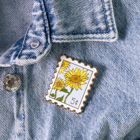 Sunflower Postage Stamp Enamel Pin