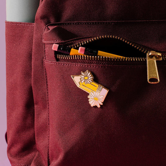 Pencil W/ Daisies Enamel Pin