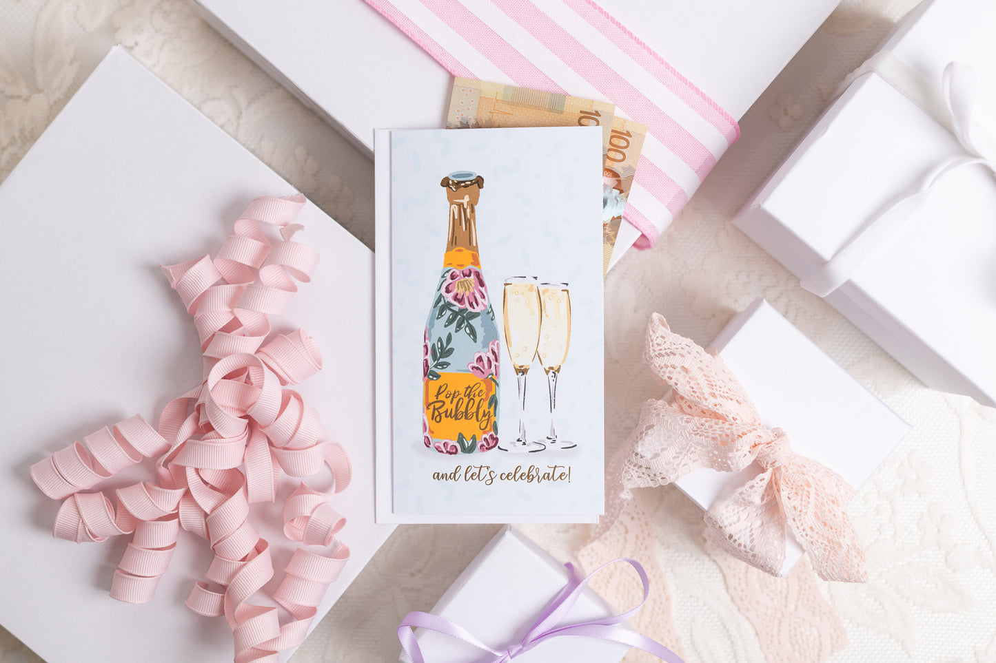 Pop The Bubbly & Let's Celebrate - Money Greeting Card