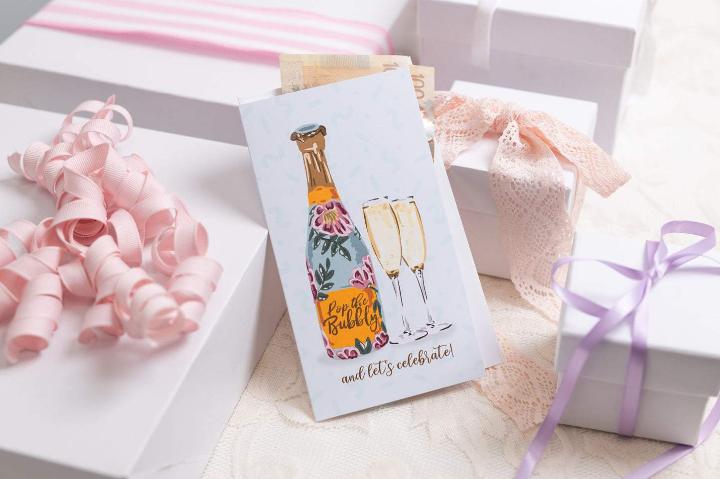 Pop The Bubbly & Let's Celebrate - Money Greeting Card