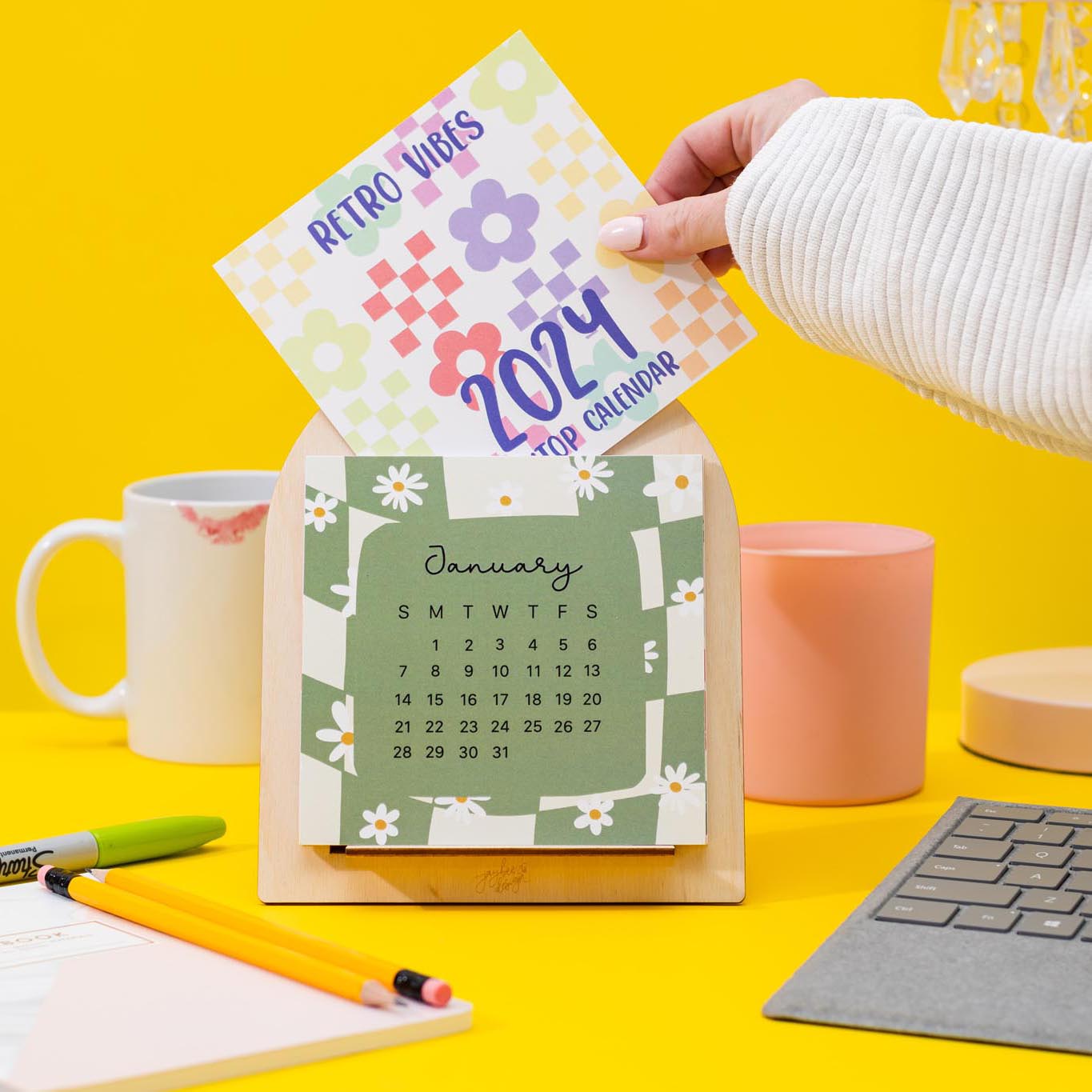 Square Retro Vibes 2024 Desktop Calendar