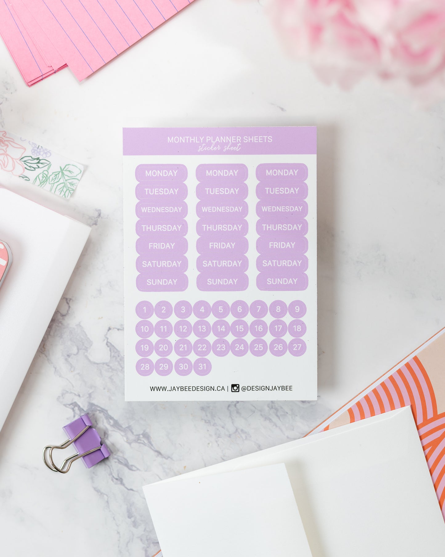 Monthly Planner Purple Mini Sticker Sheet