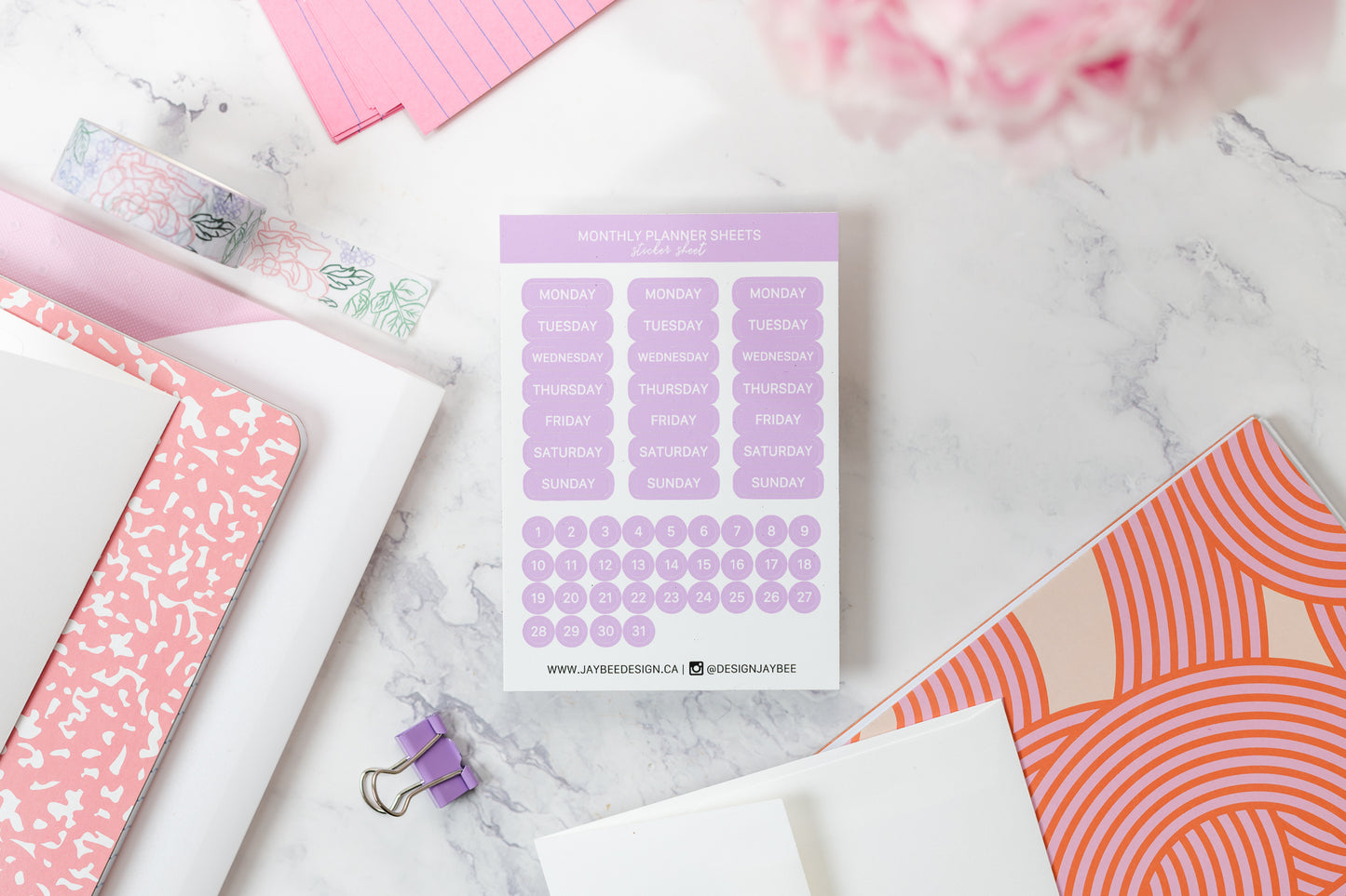 Monthly Planner Purple Mini Sticker Sheet