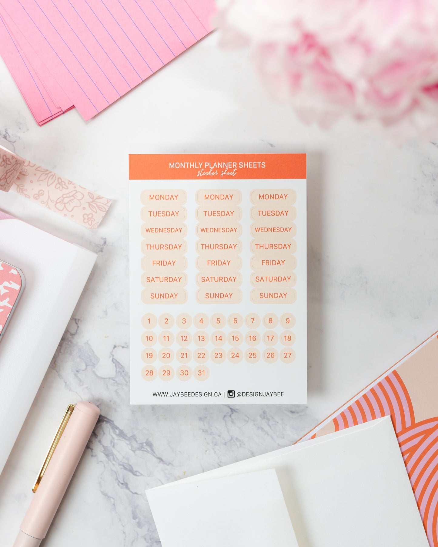 Monthly Planner Orange Mini Sticker Sheet
