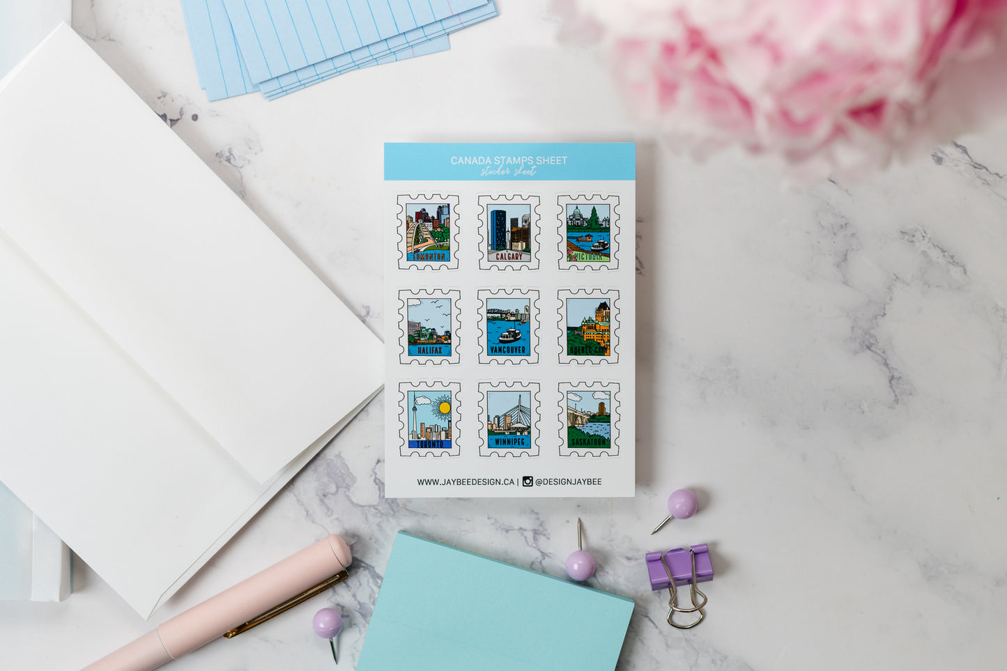 Canada City Postage Stamps Mini Sticker Sheet