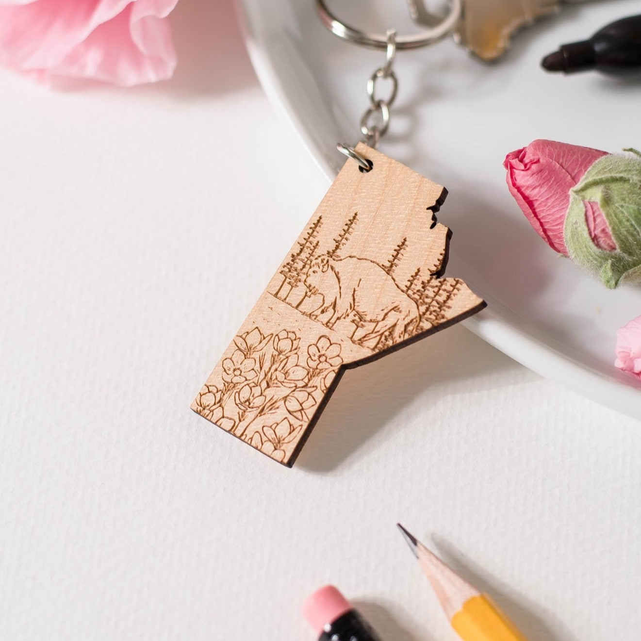 Wood Manitoba Keychain