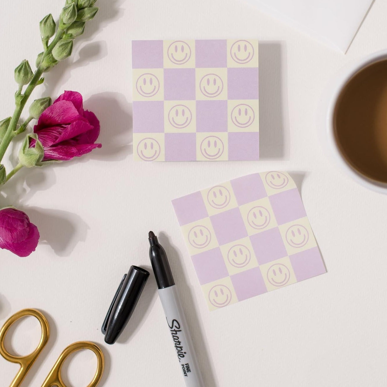 Purple/ Yellow Smile Checkered Sticky Notes