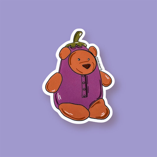 Bear In Eggplant Costume Vinyl Sticker