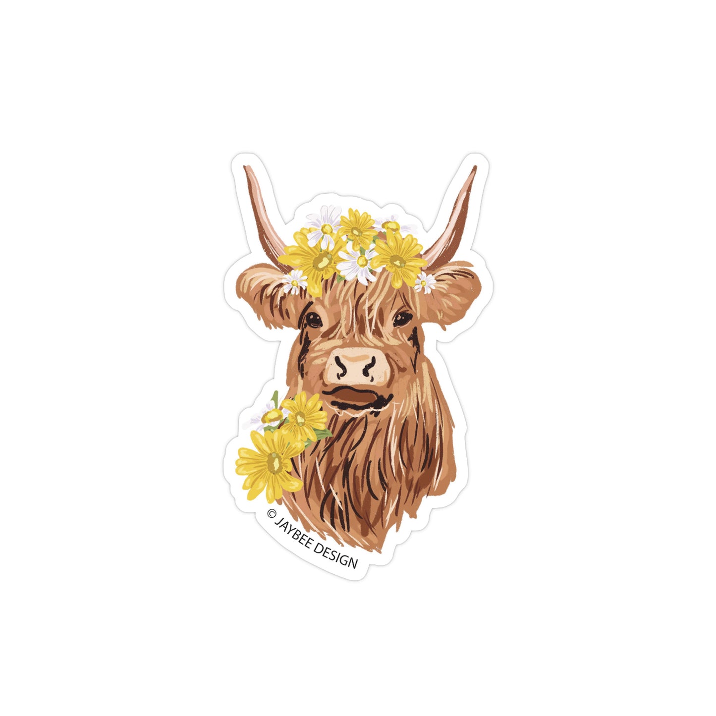 Highland Cow W/ Florals Sticker