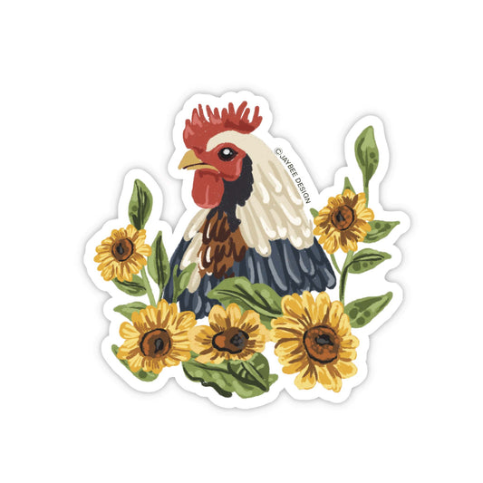 Chicken W/ Sunflowers Vinyl Sticker