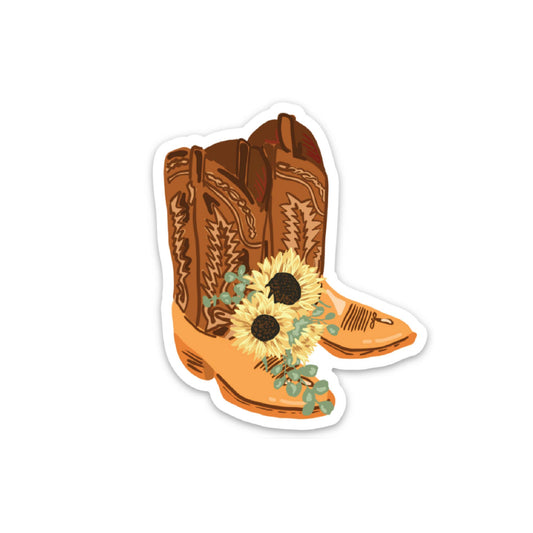 Classic Cowboy Boot W/ Sunflower Matte Sticker