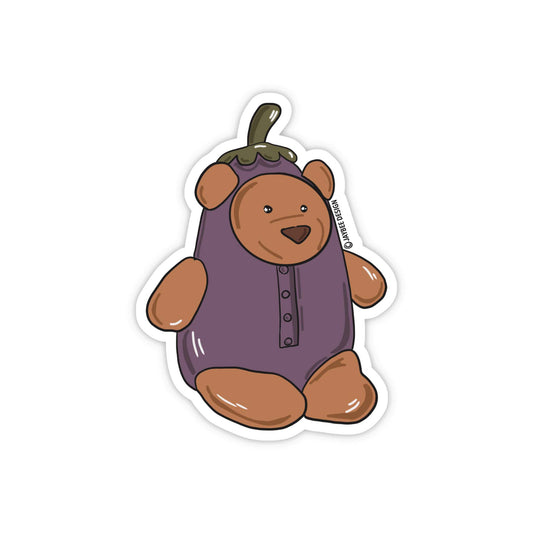 Bear In Eggplant Costume Vinyl Sticker