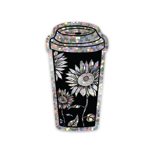 Coffee & Sunflower Glitter Sticker