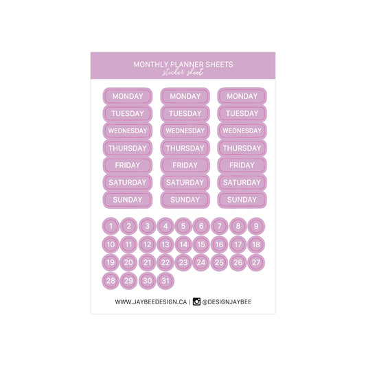 Monthly Planner Purple Mini Sticker Sheet