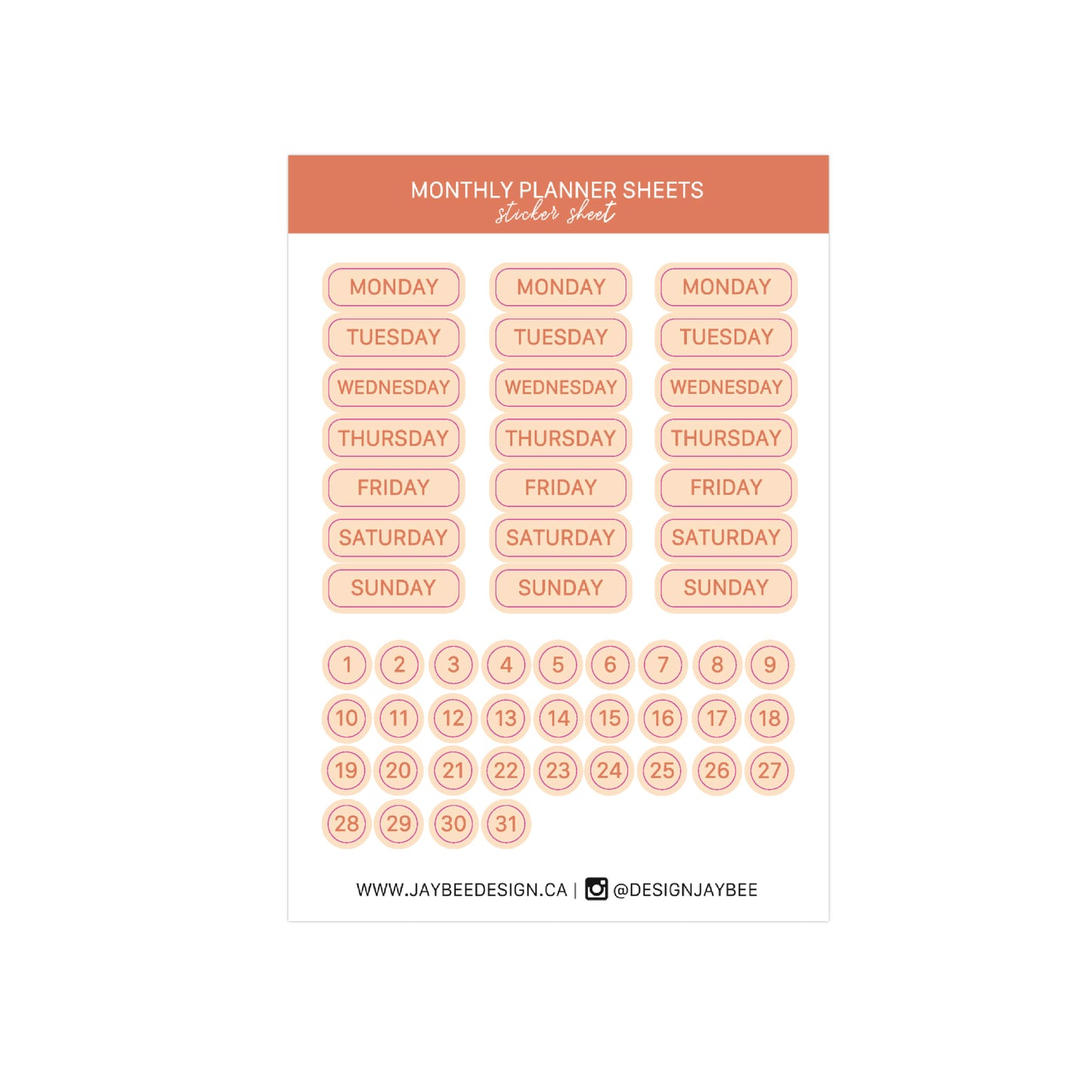 Monthly Planner Orange Mini Sticker Sheet