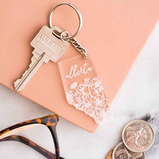 Clear Acrylic Floral Alberta Keychain