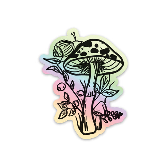 Mushroom & Snail Holographic Sticker